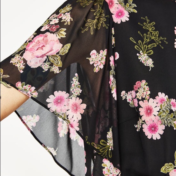 Nwot Zara Black Floral Printed Flowy Mini Dress - Picture 6 of 7